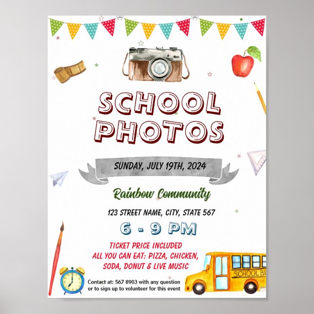 Poster Modèle de l'événement Photos scolaires (Devant)