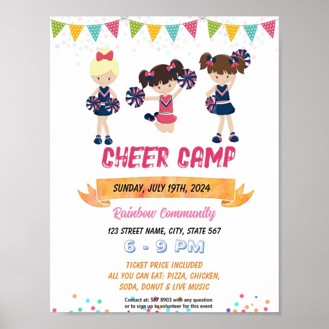 Poster Modèle de l'événement scolaire du camp Cheerleader (Devant)