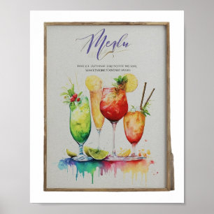 Poster Modèle de menu de boissons mariages modernes cockt