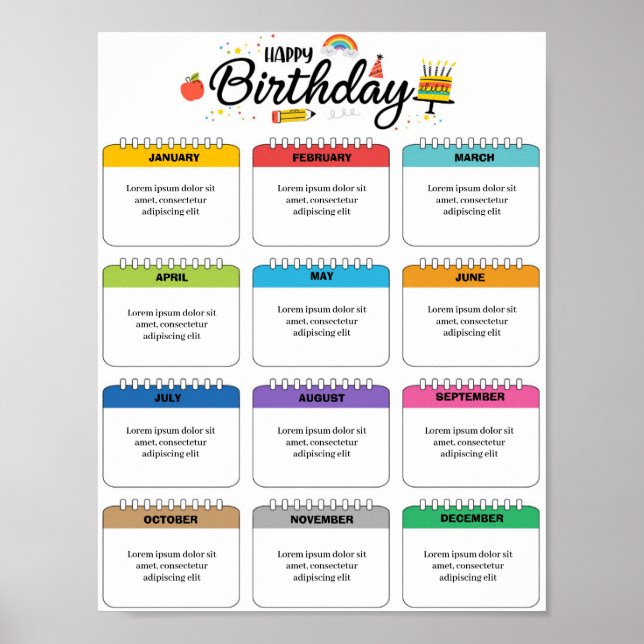 Poster Modèle de suivi d'anniversaire modifiable (Devant)