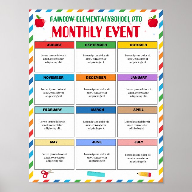 Poster Modèle d'événement mensuel PTO modifiable PTA (Devant)