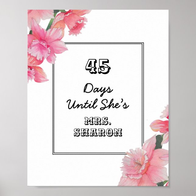 Poster Modèle du compte à rebours du jour de mariage (Devant)