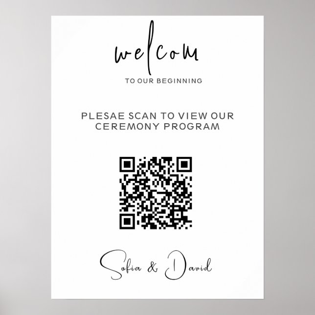 Poster Modèle du programme de mariage du code QR, Mariage (Devant)
