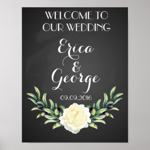 Poster Modèle fleuri rose mariage de bienvenue Imprimer