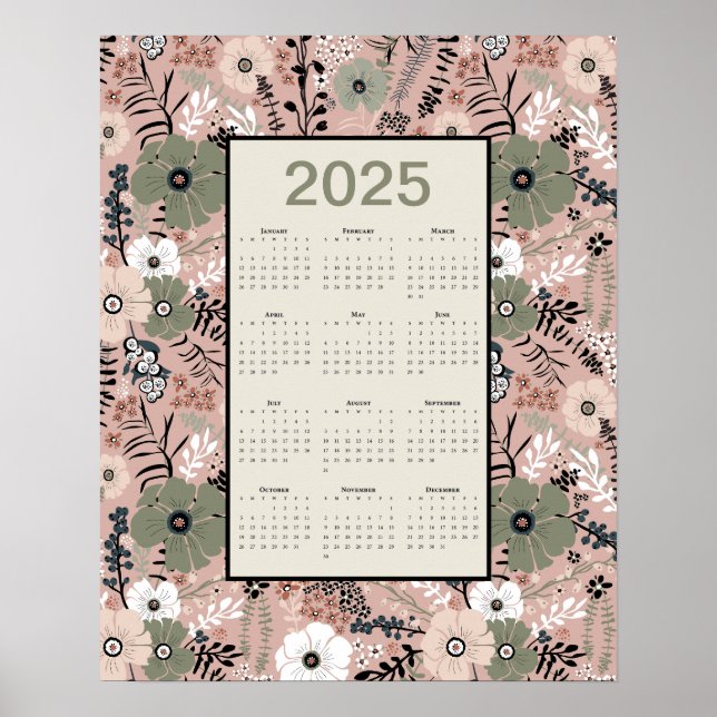 Poster Modèle floral du calendrier 2025 (Devant)