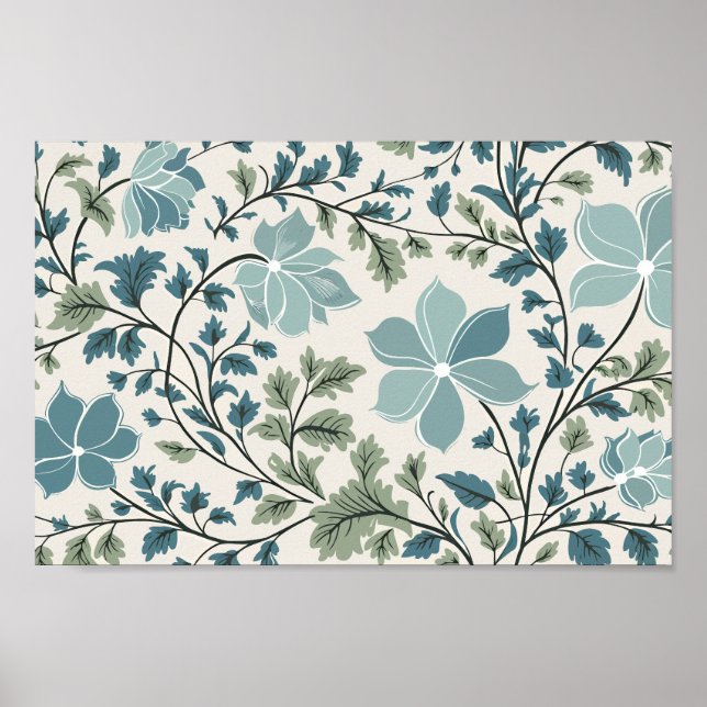 Poster Modèle Floral turquoise et vert sur Arrière - plan (Devant)
