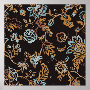 Poster Modèle Floral vintage Et Sans Couleur. Textur main