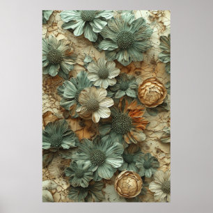 Poster Modèle floral vintage séché : Botanique texturé