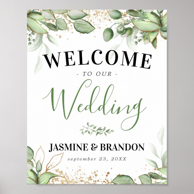Poster Modèle Mariage de bienvenue en or vert (Devant)