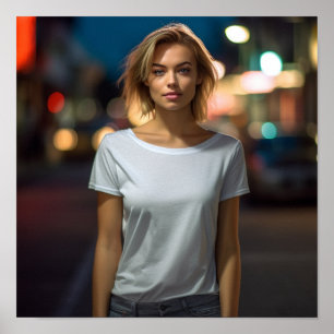 Poster Modèle mignon dans un T-shirt Gildan tourné dans u