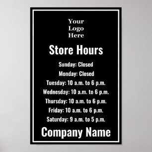 Poster Modèle Noir & Blanc Votre logo Ici Boutique Heures