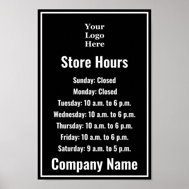 Poster Modèle Noir & Blanc Votre logo Ici Boutique Heures (Devant)