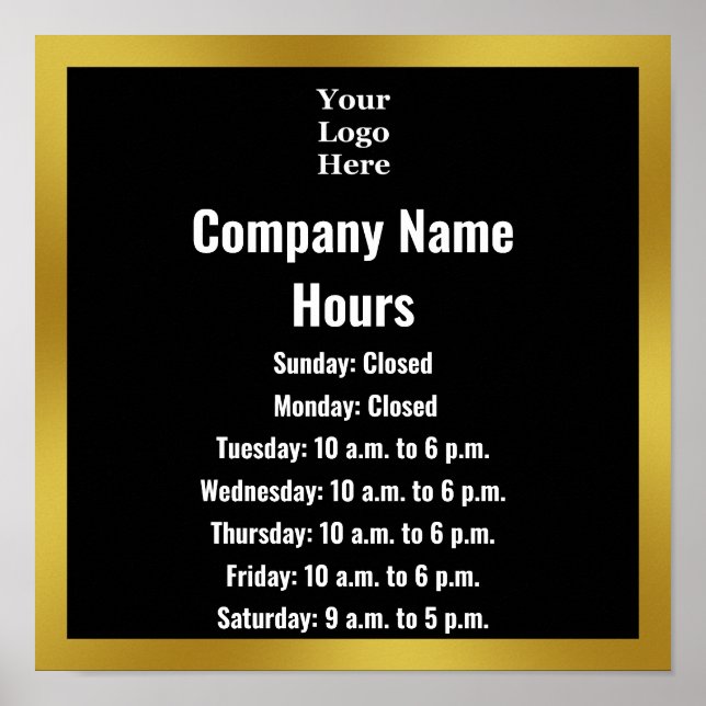 Poster Modèle Noir Votre Logo Ici Heures d'ouverture (Devant)