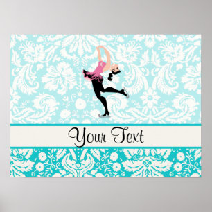 Poster Modèle turquoise Damask Patinage sur glace