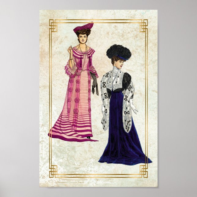 Poster Modèles de mode édouardiens vintages Robes de jour (Devant)