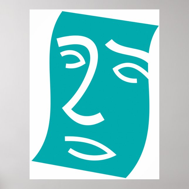Poster Modern Abstract Face Line Art Teal (Devant)