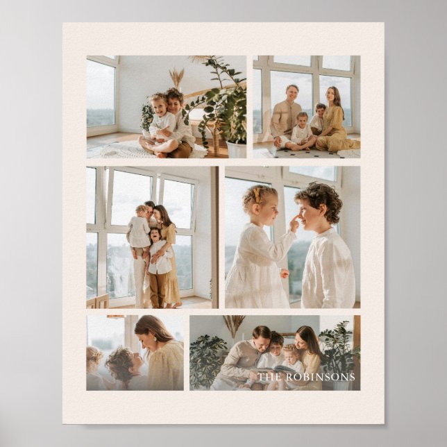 Poster Modern Beige 6-Photo Family Name (Devant)