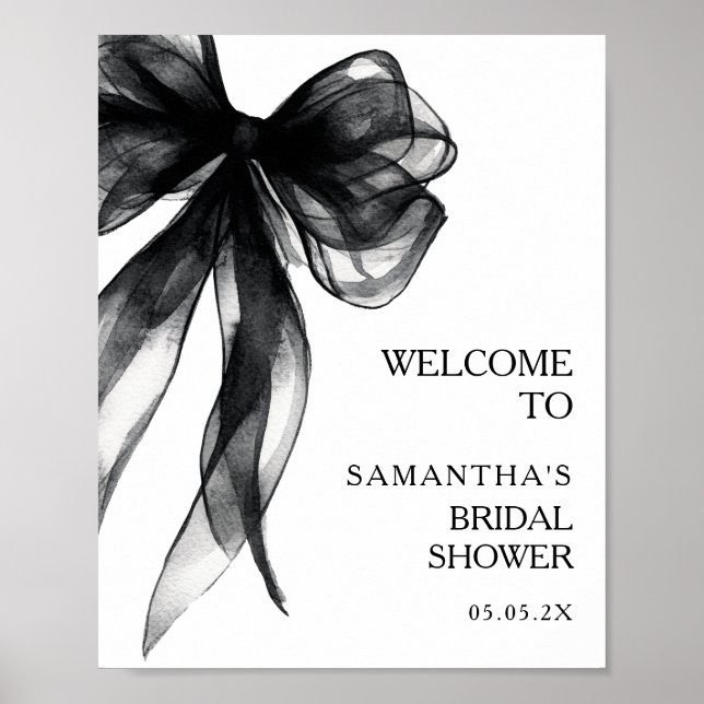 Poster Modern Black Bow Bridal Shower Welcome Sign (Devant)