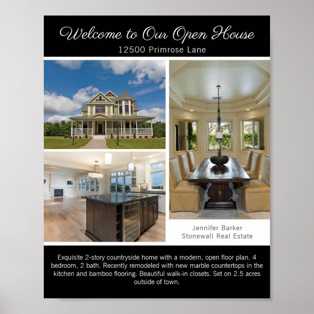 Poster Modern Black Open House Welcome Real Estate Photo (Devant)