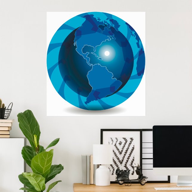 Poster Modern Blue Earth Globe World Map (Créateur téléchargé)