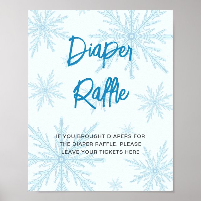 Poster Modern Blue Snowflakes Baby Shower Diaper Raffle (Devant)