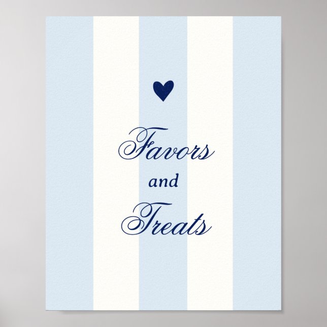 Poster Modern Blue Stripe Heart Valentine Favors (Devant)