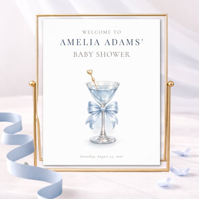 Poster Modern Blue Tini Bow One Boy Baby Shower Welcome (Créateur téléchargé)