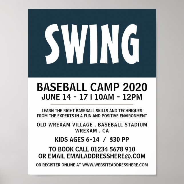 Poster Modern Bold, Camp de baseball Advert (Devant)