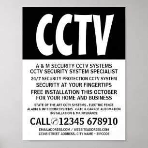 Poster Modern Bold, CCTV Sécurité Publicité