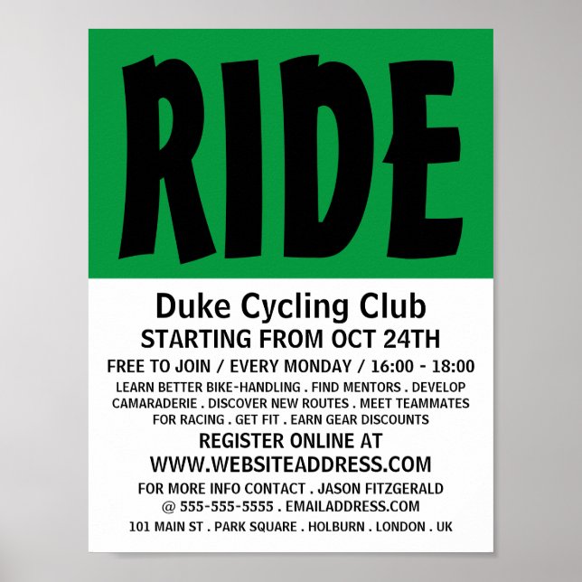 Poster Modern Bold, Cycling Club Publicité (Devant)