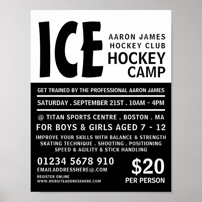 Poster Modern Bold, Hockey Camp Publicité (Devant)