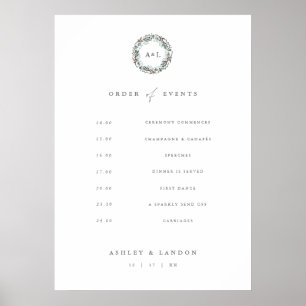 Poster Modern botanical monogram Order of Events sign