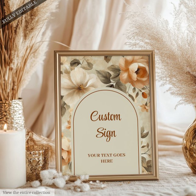 Poster Modern Burnt Orange Sage Floral Custom Wedding (Modern Burnt Orange Sage Floral Custom Wedding Welcome Sign)