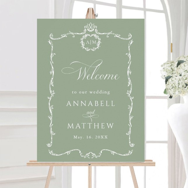 Poster Modern Classic French Sage Green Wedding Welcome (Créateur téléchargé)