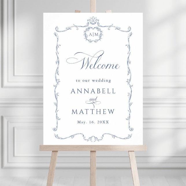 Poster Modern Classic French Wedding Dusty Blue Welcome (Créateur téléchargé)