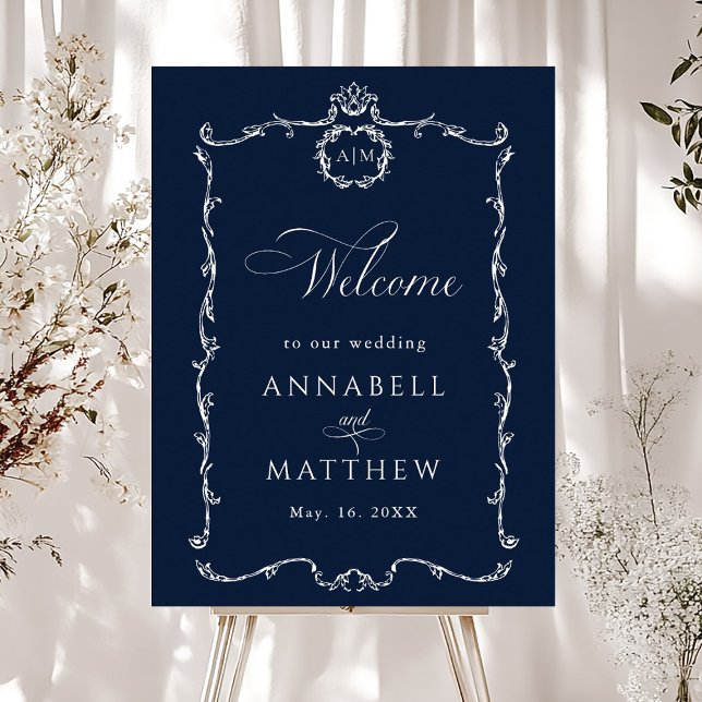 Poster Modern Classic French Wedding Navy Blue Welcome (Créateur téléchargé)