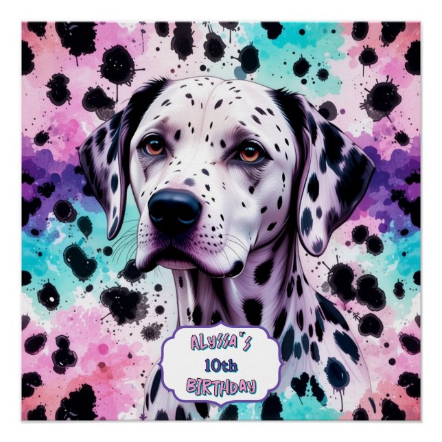 Poster Modern Colorful Dalmatian Birthday Party (Devant)