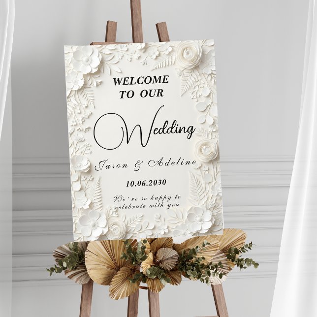 Poster Modern Elegant Embossed Floral Wedding Sign (Créateur téléchargé)
