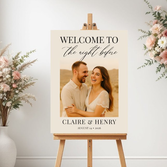 Poster Modern Elegant Rehearsal Dinner Photo Welcome Sign (Créateur téléchargé)