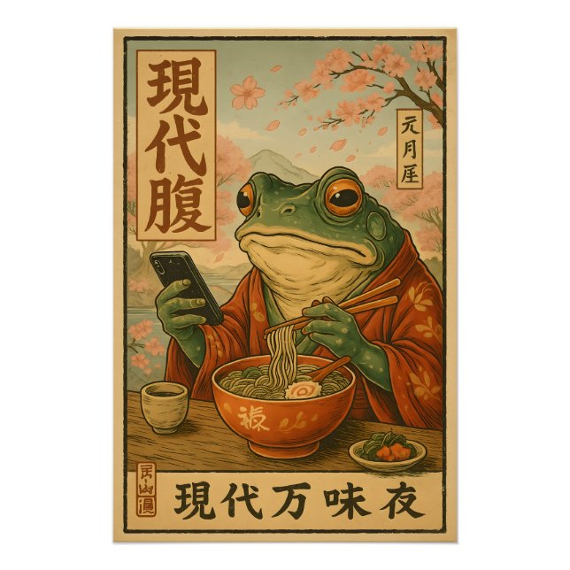 Poster Modern Frog Ramen – Retro Japanese Style (Devant)