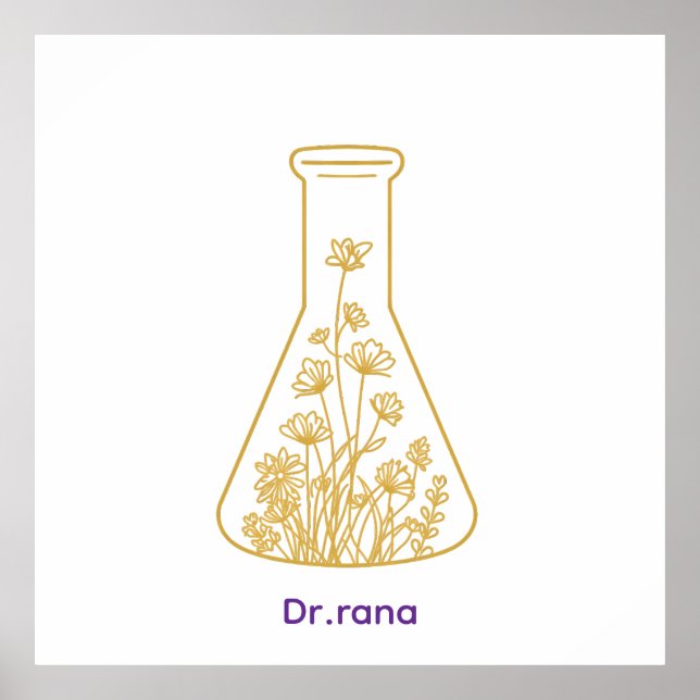 Poster Modern Gold Chemistry Flask Floral Art - Custom Na (Devant)
