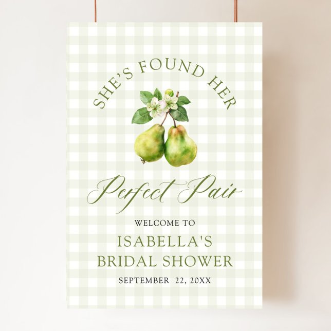 Poster Modern Green Gingham Perfect Pair Bridal Shower (Modern Green Gingham Perfect Pair Bridal Shower Welcome Sign )