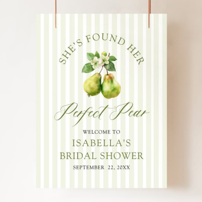 Poster Modern Green Gingham Perfect Pear Bridal Shower (Modern Green Gingham Perfect Pear Bridal Shower Welcome Sign)