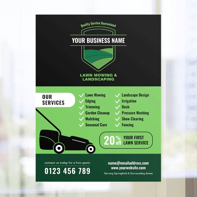 Poster Modern Landscaping Lawn Mowing Marketing (Modern Landscaping Lawn Mowing Marketing Poster in black and green)