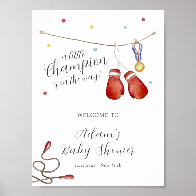 Poster Modern Little Champion Boxing Baby Shower Welcome (Devant)