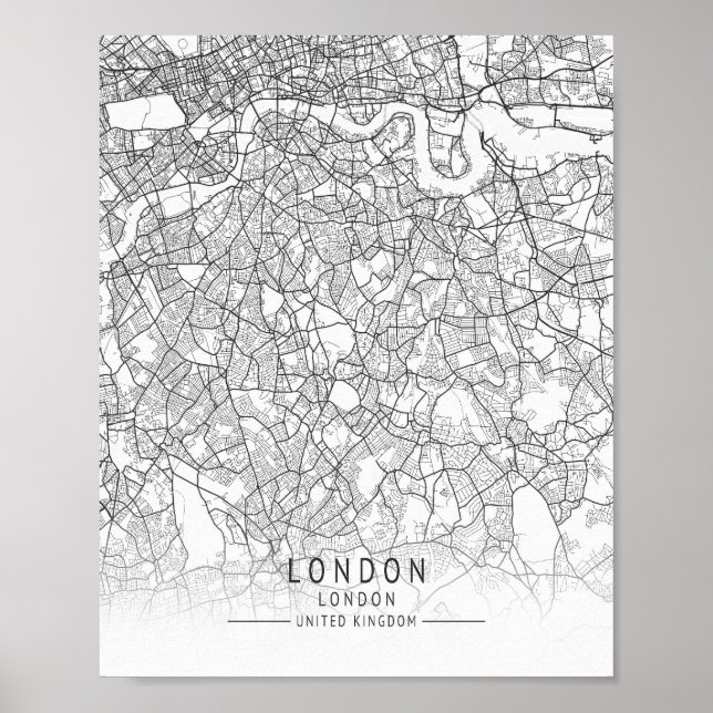 Poster Modern London, England Street Map (Devant)