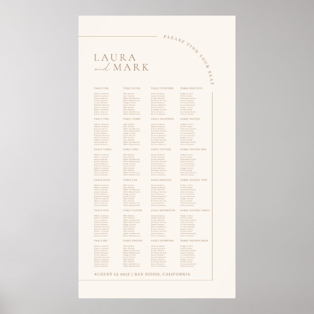Poster Modern Minimal 240 Guests Wedding Seating Charts (Devant)