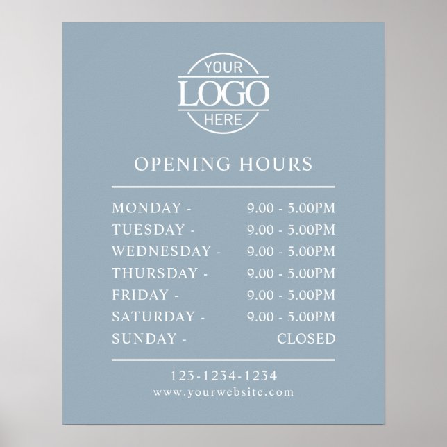 Poster Modern Minimal Dusty Blue  Business Opening Hours (Devant)