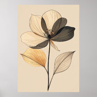 Poster Modern Minimalist Sheer Beige & Gold Floral Botani