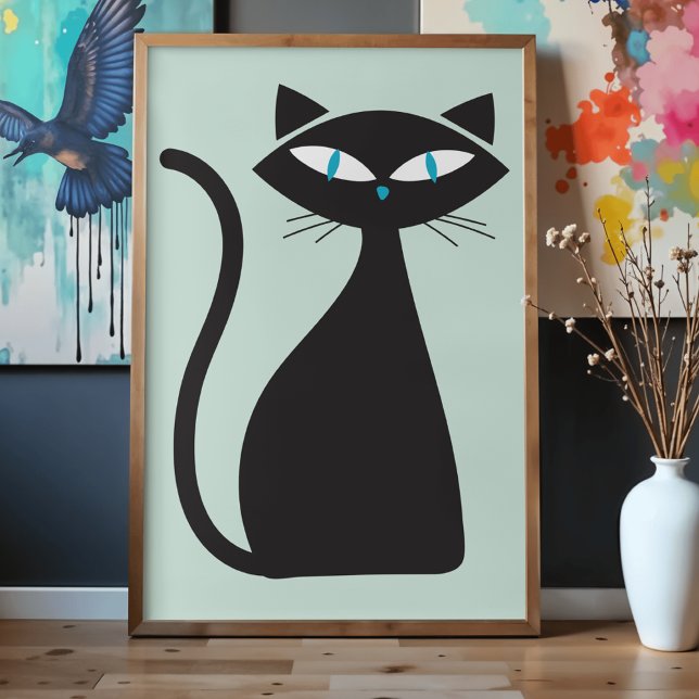 Poster Modern Minimalist Stylish Retro Atomic Black Cat (Créateur téléchargé)